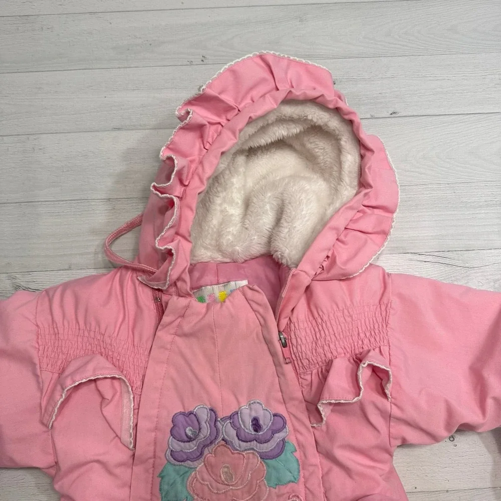 Vintage London Fog girls‎ pink floral bow bunting 12 months